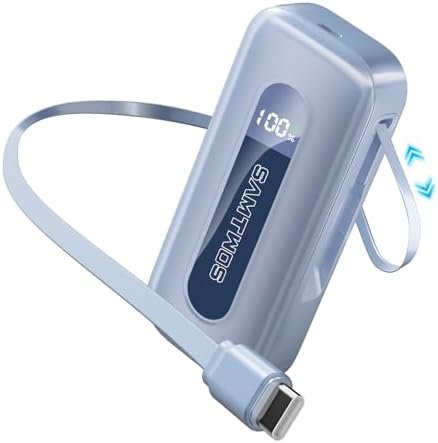 Compact 10,000 m Ah Power Bank with Retractable USB-C Cable – 30 W Fast Charging Portable Charger for i Phone 15/16, Galaxy, and i Pad – Smart LED Display for Travel Convenience and Enhanced Compatibility