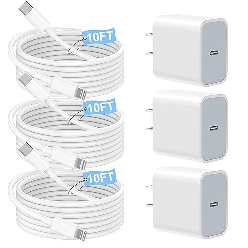 Ultimate Fast Charging Solution for i Phone: 3-Pack MFi Certified USB-C Wall Charger with 10 FT Lightning Cables for i Phone 14 Pro Max, 13, 12 Mini, 11, XR, XS, X & SE – Unmatched Speed & Convenience for Every Apple User