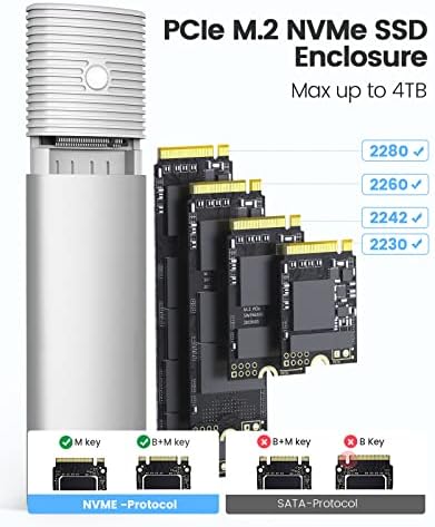Ultra-Fast ORICO Aluminum M.2 NVMe SSD Enclosure – Tool-Free 10 Gbps USB-C Adapter for 2230/2242/2260/2280 PCIe M-Key SSDs – Thunderbolt 3 Compatible External SSD Case with Enhanced Heat Dissipation and 4 TB Support for Optimal Data Management and Storage Solutions
