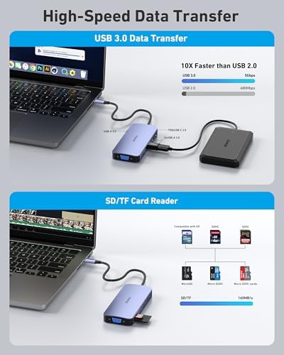 Transform Your Workspace with the BENFEI 11-in-1 USB C Hub – Ultimate Triple Display Docking Station with Dual HDMI, VGA, High-Speed USB 3.0 Ports, and 100 W Power Delivery for Rapid Charging – Essential Accessory for Mac Book, XPS, and Surface Users Seeking Enhanced Productivity and Seamless Connectivity