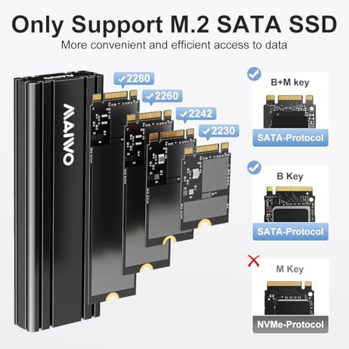 Transform Your M.2 SSD into a High-Speed External Drive with the MAIWO USB 3.2 Gen1 Type-C Aluminum Enclosure – Ultimate Compatibility for B Key & B+M Key SSDs, Effortless Plug-and-Play Setup, and Superior Heat Dissipation for Optimal Performance
