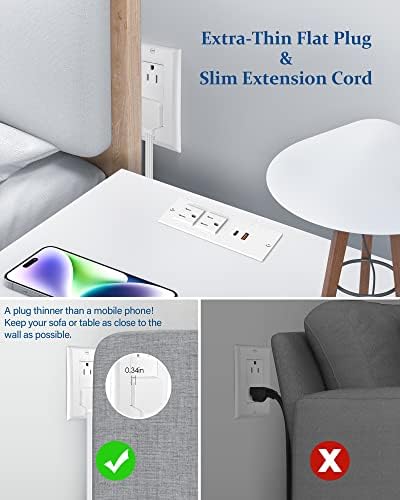 Recessed Power Strip with USB C PD Fast Charging – 30 W Flush Mount Desk Outlet for Space-Saving Convenience, 2 AC Outlets & 2 USB Ports, 6 ft Cord, Ultra Thin Flat Plug for Tidy Workspaces – Perfect for Home Offices and Multi-Device Charging Solutions