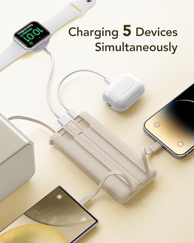 VRURC 10,000 m Ah Slim Power Bank – Ultimate Multi-Device Portable Charger with Built-in Cables, 5 Outputs & Dual USB-C Inputs for i Phone, Samsung, Android – Travel Essential for On-the-Go Power Solutions