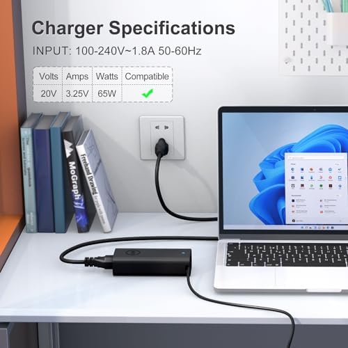 Ultra-Fast 65 W USB-C Charger for Dell Laptops – Lightweight and Portable Power Adapter with Safety Features – Compatible with XPS 13, Latitude & Inspiron Series – Efficient Charging with LED Indicator and Power Cord Included – Perfect for Travel and Daily Use