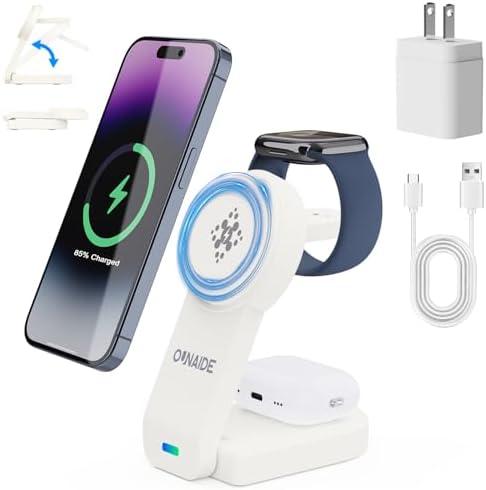 Premium 3-in-1 Magnetic Wireless Charging Station for i Phone 16/15/14/13/12, Apple Watch Ultra/SE, and Air Pods – Fast & Efficient Multi-Device Charger with Enhanced Safety Features for Home, Office & Travel