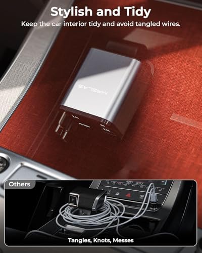 Upgraded MRGLAS Retractable 69 W USB C Car Charger with Dual Type C Cables – 4-in-1 Fast Charging Solution for i Phone 16/15, i Pad, Samsung Galaxy, and Pixel – Compact, Portable, and Compatible Car Accessory for Effortless Power on the Go