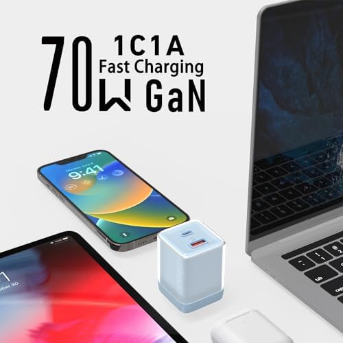 Ultra-Compact 70 W Ga N Dual USB-C Fast Charger – High-Efficiency Wall Adapter for Mac Book Pro/Air, i Pad Pro, Galaxy S23, Dell XPS 13, i Phone 16/15 Pro & Steam Deck – Rapid Charging with Universal Compatibility for Modern Devices