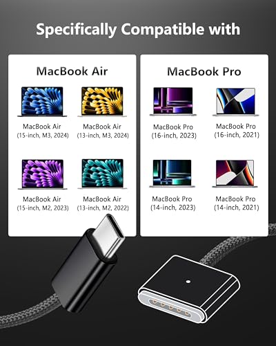 Zeit Nah 140 W USB-C to Magnetic 3 Charging Cable for Mac Book Pro & Air – 2 m Length for Rapid Power Delivery, Enhanced Durability, and Ultimate Convenience in Charging Solutions