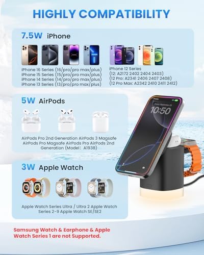 Travel-Ready Joy Geek 3-in-1 Wireless Charging Station – Fast Mag-Safe Charger for i Phone 16-12 Series, Apple Watch Series 10-2, and Air Pods Pro – Ultimate Compatibility and Speed for On-the-Go Lifestyle
