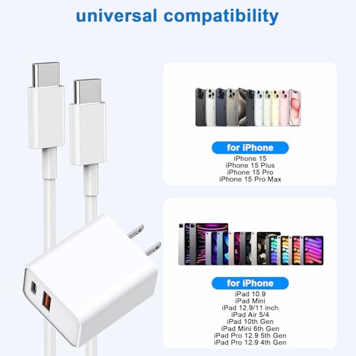 10 FT i Phone 16 e Fast Charging Kit: Dual-Port 20 W USB C + A Power Adapter with Extended 10-Foot Cable for Uninterrupted Charging of i Phone 16 Series & i Pad Pro/Air/Mini – Superior Speed & Compatibility for Home, Office, and Travel