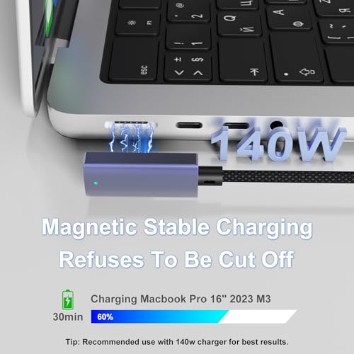 USB-C to Magnetic 3 Cable 140W for M4 MacBook Air Pro Charger, Magnetic Safe 3 Cable for MacBook Air (15”/13” M4 2025, M3 2024, M2 2023, M2 2022), Pro (16″/14″ 2024/2023/2021) 6.6ft – Enhanced Compatibility and Speed