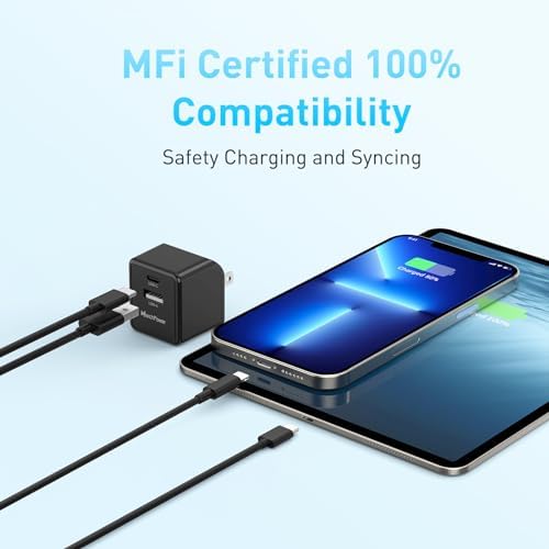 Ultra-Fast i Phone Charger Bundle – MFi Certified 6 FT USB-C to Lightning Cable with 20 W PD3.0 Quick Charge Block for Rapid Power Delivery – Compatible with i Phone 14, 13, 12, SE, 11 Pro Max, XS, XR & i Pad – Durable, Compact Design for Everyday Use