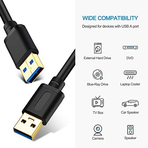 Premium USB 3.0 Male to Male Cable – 25 Ft High-Speed Data Transfer Solution with Gold-Plated Connectors for Enhanced Connectivity – Ideal for Hard Drive Enclosures, DVD Players, and Laptop Coolers – Versatile, Durable, and Fast Performance