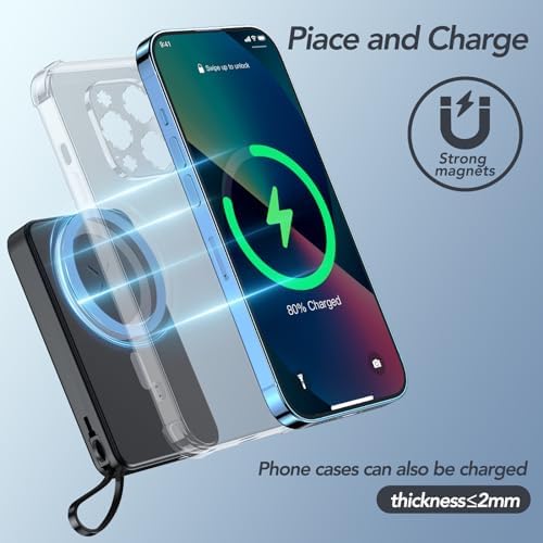 HUOTO 10,000 m Ah Magnetic Power Bank – Ultra-Fast Wireless Charger with 22.5 W PD for i Phone 15/14/13/12 Series – Portable Battery Pack with USB-C Compatibility for On-the-Go Power Solutions – Ideal for Travel and Daily Use