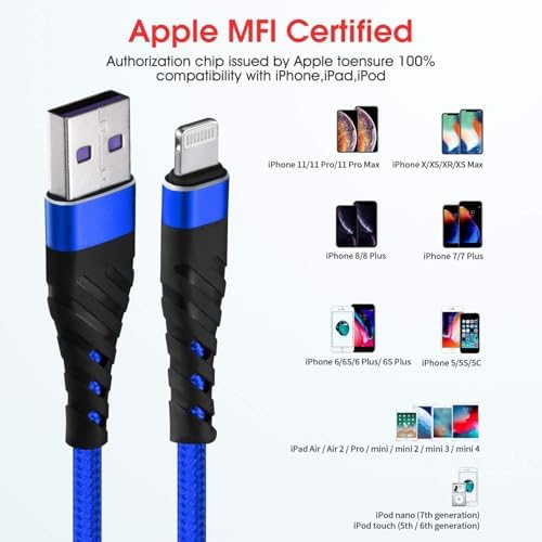 Cyven Smart 3-Pack 6 Ft MFi Certified Lightning Cables – Fast Charging USB A to Lightning Cords for i Phone 14/13/12/11/XS/XR/X/8/7/6/5/SE Plus Pro Max Mini – Durable Red Design for Ultimate Flexibility and Speed