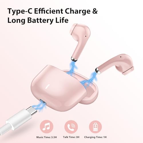 Premium Pink Wireless Earbuds with Bluetooth 5.3 – Hi-Fi Stereo Sound and Active Noise Cancelling for i Phone 16, 15 Pro, 14 Plus, i Pad 10 th & Samsung Galaxy – Ultimate Comfort for Music Lovers and Professionals – Sleek Design with Built-in Microphone for Clear Calls – Perfect for On-the-Go Use and Immersive Audio Experience