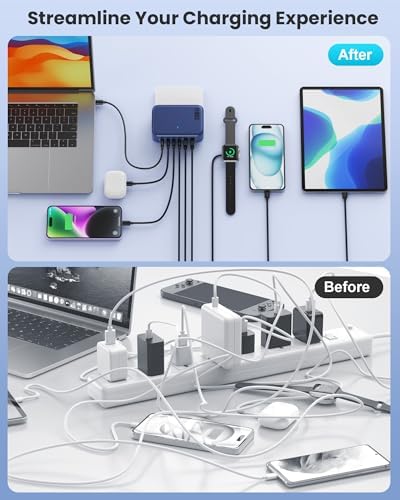 200 W USB C Charging Hub with 6 Ports – Ga N IV Foldable Wall Charger for Rapid Device Power-Up, PD 65 W Laptop Charger for Mac Book Pro, Dell, i Phone 16/15, i Pad, Galaxy & Steam Deck – Compact & Travel-Friendly Fast Charging Solution