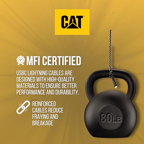CAT MFi Certified 10-Foot Lightning Cable – Premium Fast Charging & Data Sync for i Phone and i OS Devices with Universal USB-C Compatibility, Durable Reinforced Design for Home, Office, and Travel Efficiency
