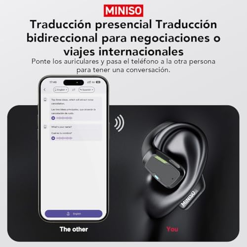 MINISO M98 Bluetooth 5.4 Open Ear Translation Earbuds – Advanced Real-Time Language Translator with 135 Languages, Waterproof Features, and LED Battery Indicator for Effortless Communication While Traveling, Working, or Exercising