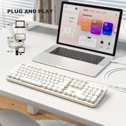 Retro-Inspired Full Size Typewriter Keyboard with Number Pad – Wired USB Keyboards for Windows 7, 8, 10, 11 | Enhance Your Typing Experience with Classic Charm and Modern Efficiency | Perfect for Home and Office Use