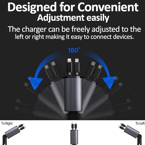 High-Power 4-in-1 Retractable USB C Car Charger – 120 W Fast Charging Adapter with 2.6 ft Type C Cable, QC 3.0 & PD 3.0 Compatibility for i Phone 12/13/14/15, Samsung Galaxy, i Pad, Google Pixel & More – Compact & Safe Charging Solution for On-the-Go Power Needs
