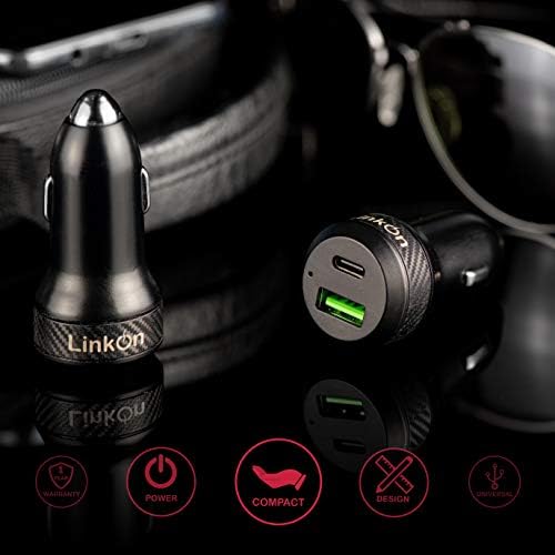 Experience Rapid Power with the Link On 84 W USB-C Car Charger: Dual-Port Fast Charging Adapter Featuring 60 W PD3.0 & 18 W QC3.0 for Mac Book, Dell XPS, Google Chromebook & More – Compact, Multi-Device Accessory with Enhanced Safety Mechanisms for Reliable Performance on the Road