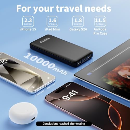 Ultra-Slim 10,000 m Ah Dual-Pack Portable Charger – 15 W Fast Charging Power Bank with USB-C Compatibility for i Phone, Samsung, Pixel & More – Effortless Mobility & Reliable Power Solutions
