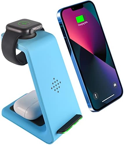YOCUNKER 3-in-1 Qi Wireless Charging Dock – Efficient Space-Saving Solution for i Phone 14/13/12/11 Pro Max, Apple Watch Series 7/SE/6/5/4/3/2 & Air Pods 3/Pro/2 – Fast, Reliable Power with Enhanced Safety Features – Streamline Your Charging Experience and Declutter Your Workspace with This Sleek, Compact Design