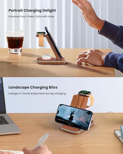 GEEKERA 3-in-1 Foldable Wireless Charging Station for Apple Devices – Fast Charge Your i Phone 16/15/14/13/12/11 Pro Max, Apple Watch Ultra/10/9/SE/8/7/6/5 & Air Pods Pro/4/3/2 with Travel-Friendly Design – Ultimate Multi-Device Charging Solution for Home & On-the-Go Efficiency