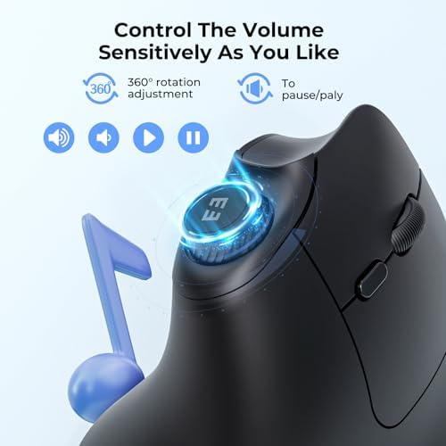 seenda Purple Ergonomic Vertical Wireless Mouse – Rechargeable Dual Bluetooth & USB Connectivity, Multi-Device Compatible with Quiet Clicks & Volume Control Knob for Windows, Mac, PC & Laptop – Comfort & Style Combined