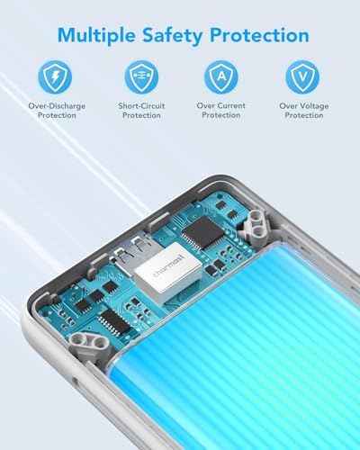 Charmast 10,000 m Ah Slim Power Bank with Integrated Cables & Fast Charging for i Phone and Samsung – Ultimate Travel Companion for On-the-Go Charging Needs with Built-in Convenience and Enhanced Device Compatibility