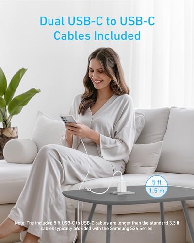 Anker 45 W USB-C Fast Charger with 5 ft Cable – Advanced PPS Technology for Rapid Charging of i Phone 16/15, i Pad, and Galaxy S24 Ultra – Optimal Device Protection and Travel-Friendly Design for Home and On-the-Go Charging