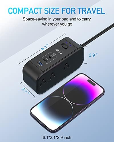 10 FT USB C Surge Protector Power Strip with 6 AC Outlets & 3 Fast Charging USB Ports – Ideal Travel Charging Station with Overload Protection, Flat Plug Design, and Wall Mount Capability for Home Office & Dorm Use – 1875 W/15 A Enhanced Safety & Speed