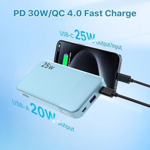 NOBIS 10000 m Ah Fast Charging Power Bank with Digital Display – Versatile USB-C Battery Pack for i Phone, i Pad, Android & More (25 W) – Compact, Reliable Charging Solution for On-the-Go Power Needs