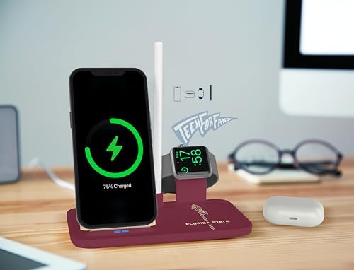 SOAR NCAA 4-in-1 Wireless Charging Docking Station: Rapid Charge Solution for i Phone, Apple Watch, Air Pods & Apple Pencil – Official NCAA Design for Ultimate Fan Experience and Device Compatibility