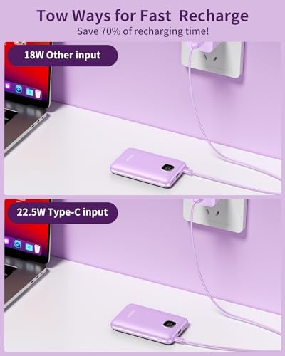 Ultra Slim ANOUV 10,000 m Ah Portable Charger – Fast Charging Power Bank with PD 22.5 W & QC 3.0 for i Phone and Android Devices – Lightweight External Battery for On-the-Go Charging Needs