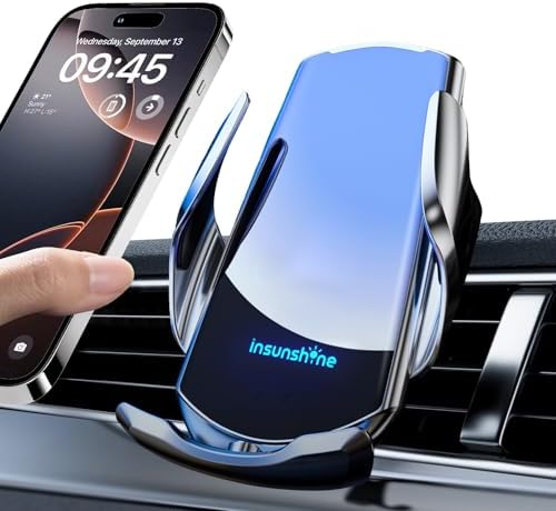Max 15 W Fast Wireless Car Charger with Auto-Clamping Phone Holder – Qi-Certified Mount for i Phone 16/15/14/13/12 Pro Max & Samsung Galaxy S24/S23/S22/S21/S20/Note20 – Sleek Silver Design for Secure, Hands-Free Charging