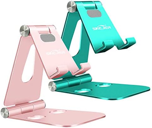 Fully Foldable Cell Phone Stand Holder for Desk Adjustable iPhone Stand Aluminum Compatible with 4″-10″ Phone/Kindle/Tablet/iPad/iPhone – Rose Gold + Spearmint Green – Enhanced Compatibility and Speed