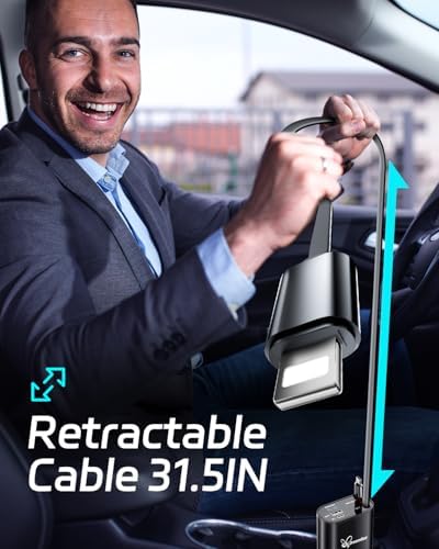 Ultimate 66 W Retractable Car Phone Charger – Fast Dual Type-C Charging Solution for i Phone 15/14, Samsung Galaxy S23+/S23/S22, i Pads – Tangle-Free Design for Efficient Multi-Device Power-Up in Cars and Trucks – Perfect Travel Accessory with Built-In Safety Features