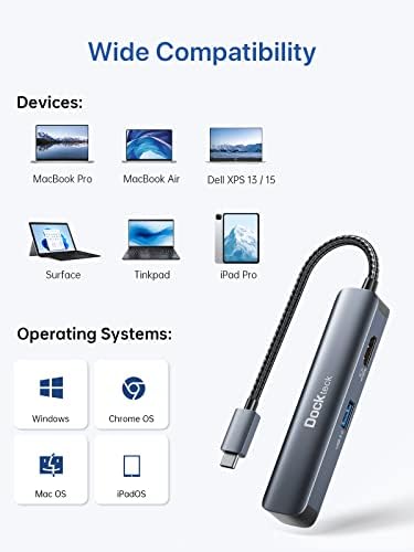 Revolutionize Your Workspace with the dockteck 5-in-1 USB-C Hub Multiport Adapter – 4 K HDMI, Dual SD/TF Card Slots, and 2 High-Speed USB 3.0 Ports for Mac Book Pro, Air, i Pad Pro, and XPS – Unmatched Versatility and Rapid File Transfers
