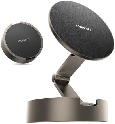 THREEKEY Mag Safe Car Phone Mount – Premium Magnetic Holder for i Phone 16/15/14/13/12 Series & Galaxy S25 Ultra with Robust Metal Arm, 360° Adjustable Rotation, and Strong Magnet Stability for Enhanced Driving Safety and Convenience in Bronze Finish