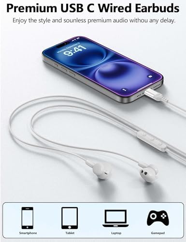 Premium USB C Noise-Canceling Earbuds with Microphone – Advanced In-Ear Headphones for i Pad A16, Galaxy Z Flip 7, Fold 6, S25, i Phone 16 Pro Max, Pixel 9 – Tangle-Resistant Magnetic Design for Exceptional Sound Clarity & Comfort – Ideal for Audiophiles Using i Phone & Android Devices
