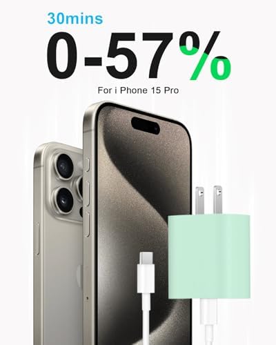 20 W USB-C Wall Charger for i Phone 16 & 15 – Fast Charging Dual Pack with 6 FT Type-C Cable – Optimized Power Delivery for i Pad Pro and More – Compact, Durable, and Travel-Friendly Charging Solution for Home and On-the-Go Use