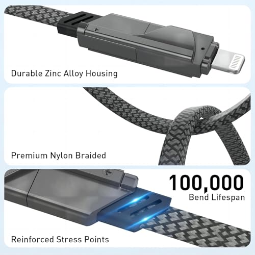 Transform Your Charging Experience with Daffograte’s 4 in 1 Multi Charger USB C Cable – Fast-Paced Power Delivery for i Phone, i Pad, Mac Book, Samsung & More, Durable Nylon Braided Design, Perfect for Travel & Everyday Use, Effortlessly Connect Multiple Devices with Universal Compatibility