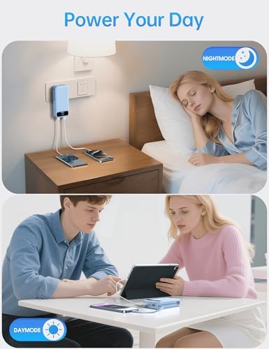 Ultra-Compact 12000 m Ah Power Bank with Built-in Charging Cables & AC Plug – 20 W PD Fast Charging for i Phone, Samsung, Android, USB-C Devices – Travel-Friendly External Battery Pack in Purple – Unmatched Portability and Efficiency for On-the-Go Charging Solutions