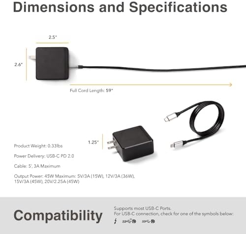 Revolutionize Your Charging with the Side Trak 45 W USB-C Wall Charger – Fast 4 K Support for Monitors & Devices, Includes 5 ft USB-C Cord for Ultimate Flexibility, Perfect for On-the-Go Power Needs, Compatible with All USB-C Gear, Compact & Durable Design for Everyday Use