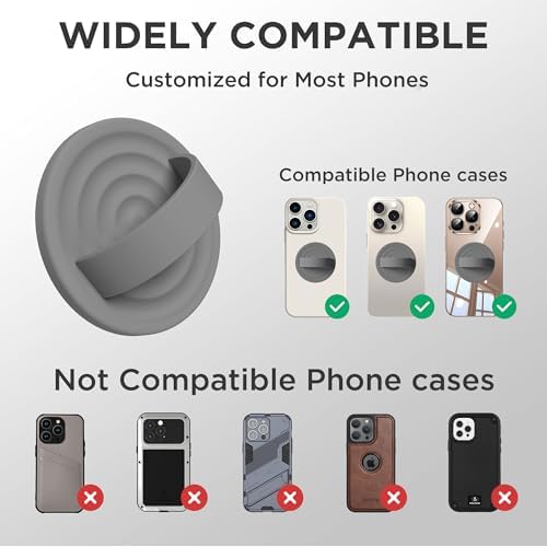 Upgraded Magnetic Phone Grip for i Phone: Premium Silicone Loop Holder with Mag Safe Compatibility – Ergonomic 360-Degree Stand, Non-Slip Design in Sleek Black for Enhanced Comfort and Secure Handling on i Phone 16/15/14/13/12 Pro Max/Plus
