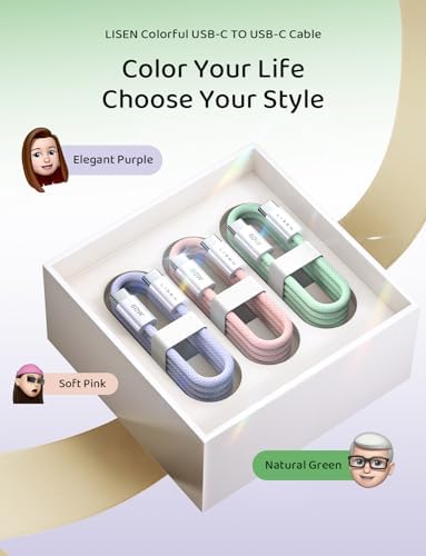 LISEN USB C to USB C Cable 5-Pack – Premium Fast Charging Solution with 60 W Power Delivery, Versatile Lengths (3.3 FT, 6.6 FT, 10 FT) for i Phone 16, i Pad Mini 6/Pro, Mac Book Pro 2020 & Samsung S23 – Durable, High-Speed Connectivity for All Your Devices