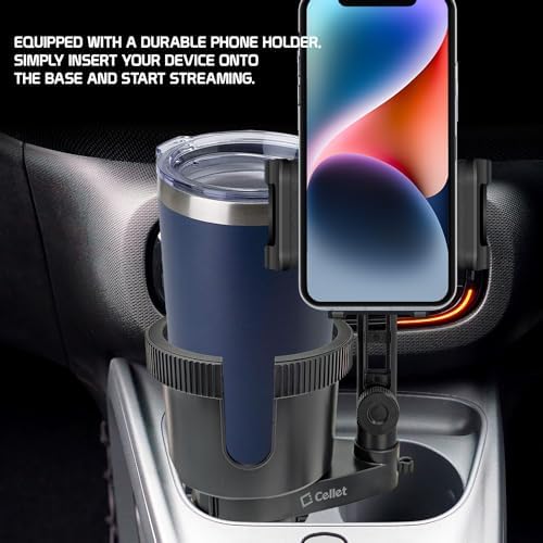 Revolutionary Car Cup Holder Phone Mount with Integrated Snack Tray – Ultimate Compatibility for i Phone, Samsung Galaxy, LG, Moto & Google Pixel – Hands-Free Convenience & 360-Degree Rotation for Safe Driving Enjoyment