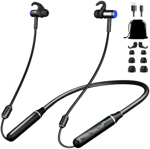Revolutionary EMF-Free Neckband Bluetooth Headphones with 12-Hour Battery Life – Ideal Wireless Earbuds for Work, Sleep, and Fitness – Integrated Microphone & Controls for Effortless Audio Management – Unmatched Device Compatibility for an Exceptional Listening Experience